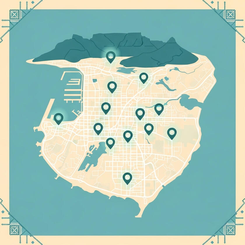 Map of Cape Town with restaurant pins